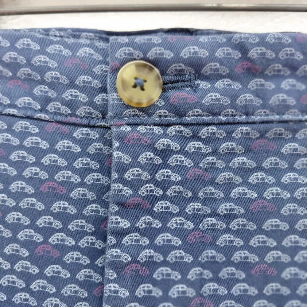 Johnnie-O Mens Size 40 Blue Golf Shorts Fahrvergnugen VW Bug Car All Over Print